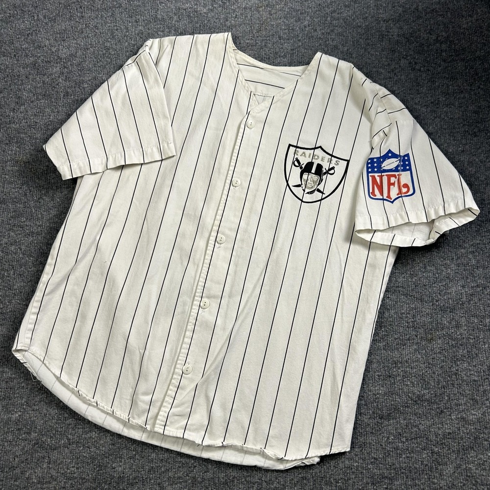 Raiders Football Jersey Mens 2XL White NFL Football Pinstripe Button Front